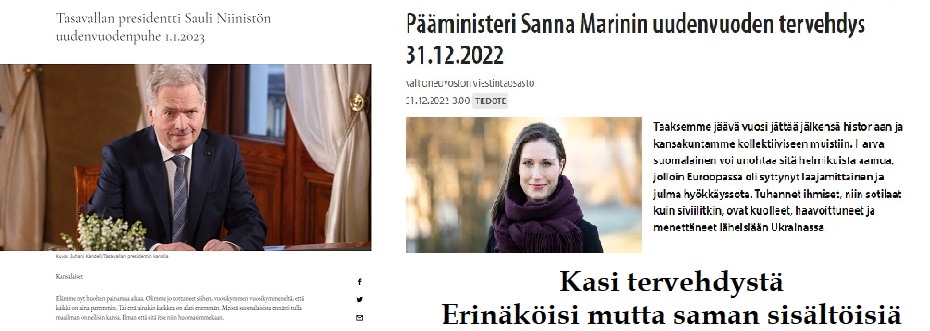 Sauli Niinistön ja Sanna marinin tervehdykset 20230102