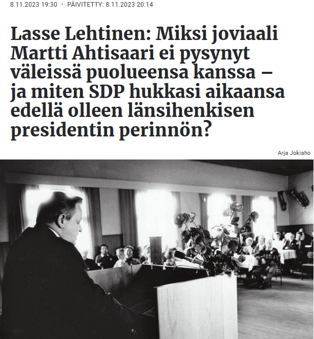 Lasse Lehtinen Ahtisaari Demokraatti 20231108