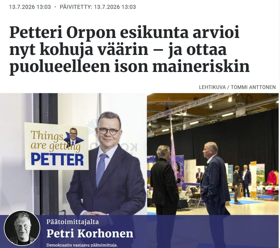 Peetteri Orpon esikunta arvio väärin. Demokraatti 20260713